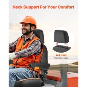 universal forklift seat, tractor seat with adjustable back, armrest, headrest & safety belt, secure tractor seat with micro switch, ergonomic lawnmower seat for skid loader bulldozer