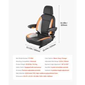universal forklift seat, tractor seat with adjustable back, armrest, headrest & safety belt, secure tractor seat with micro switch, ergonomic lawnmower seat for skid loader bulldozer