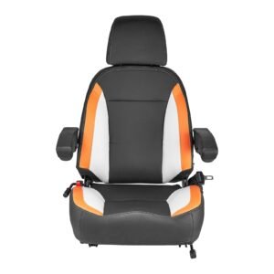universal forklift seat, tractor seat with adjustable back, armrest, headrest & safety belt, secure tractor seat with micro switch, ergonomic lawnmower seat for skid loader bulldozer