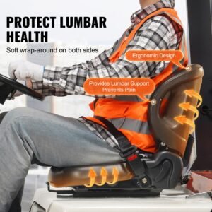 universal forklift seat,tractor seat with adjustable angle back, micro switch and seatbelt,wrap around forklift seat for tractor loader excavator