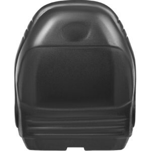 universal lawn tractor seat replacement, compact high back mower seat, black vinyl forklift seat, central drain hole skid steer seat with mounting bolt patterns of 8" x 11.5" & 11.25" x 11.5