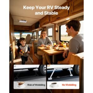 universal rv stabilizer, rv bumper stabilizer for trailers, campers, fifth wheel, compact foldable design for easy storage, adjustable height from 12 inch to 28 inch, reduces rv wobble, 2pcs
