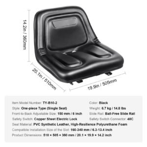 universal tracor seat, lawn mower seat with micro switch and drainage holes, 6.3 13.4 inch extended slot tractor seat for tractor loader excavator