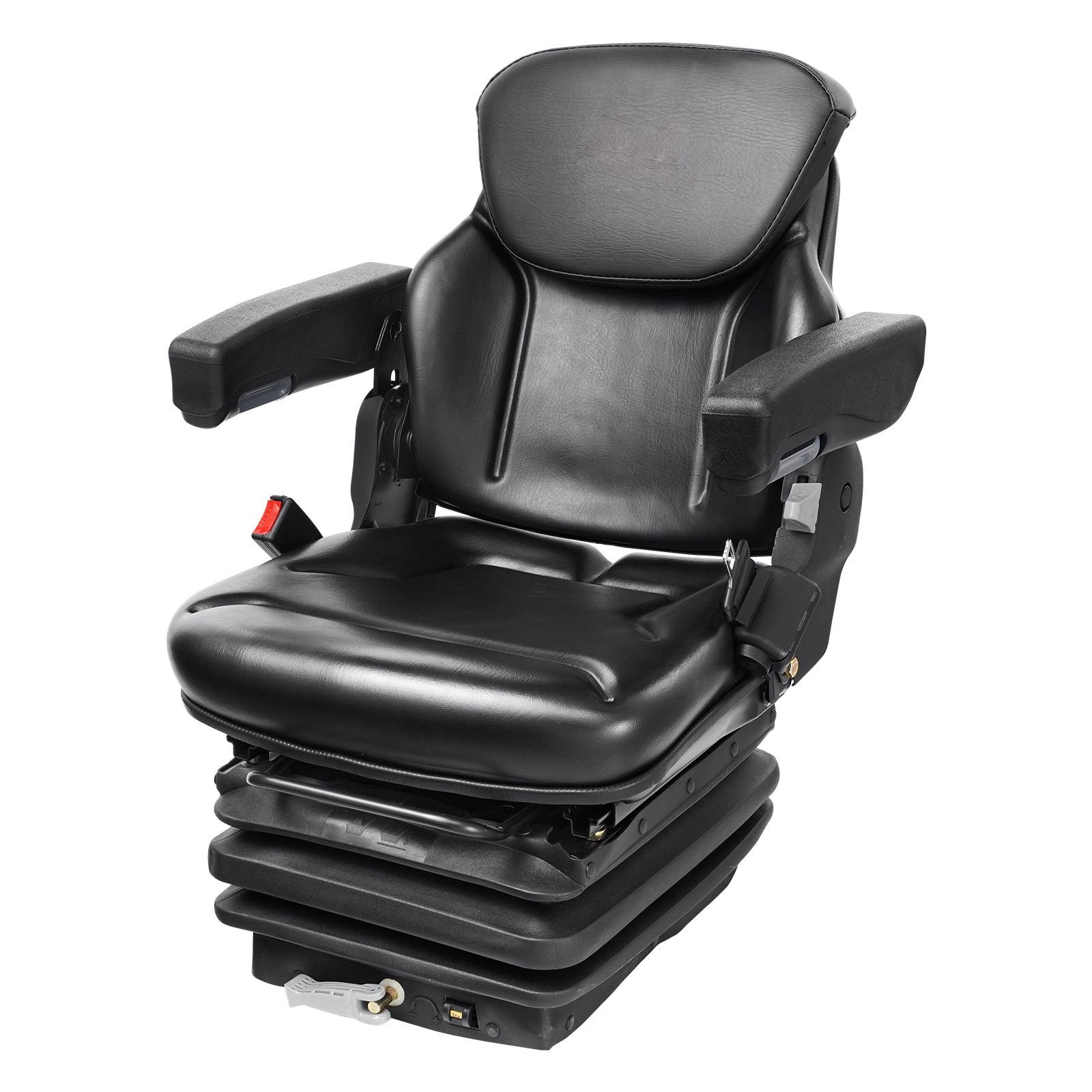 universal tractor seat suspension, fold down forklift seat with adjustable angle back, micro switch, seatbelt and armrests, 3 level shock absorption tractor seat for tractor loader excavator