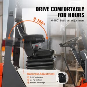 universal tractor seat suspension, fold down forklift seat with adjustable angle back, micro switch, seatbelt and armrests, 3 level shock absorption tractor seat for tractor loader excavator