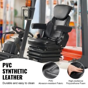 universal tractor seat suspension, fold down forklift seat with adjustable angle back, micro switch, seatbelt and armrests, 3 level shock absorption tractor seat for tractor loader excavator