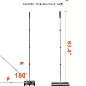 updated lawn leveling rake with roller, 17" x 10" stainless steel lawn leveler with 63.4" adjustable handle, heavy duty yard leveling rake, effort saving lawn leveling tool for yard golf court