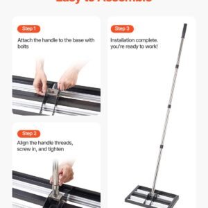 updated lawn leveling rake with roller, 17" x 10" stainless steel lawn leveler with 63.4" adjustable handle, heavy duty yard leveling rake, effort saving lawn leveling tool for yard golf court