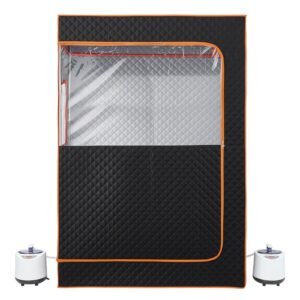 Upgraded Portable Steam Sauna for Home, 2 Person Full Body Home Spa Tent with Steamer & 2 Foldable Chairs & Remote & 2 Essential Oil Boxes,Heavy-Duty Stainless Steel Frame Sauna Box, (Black)