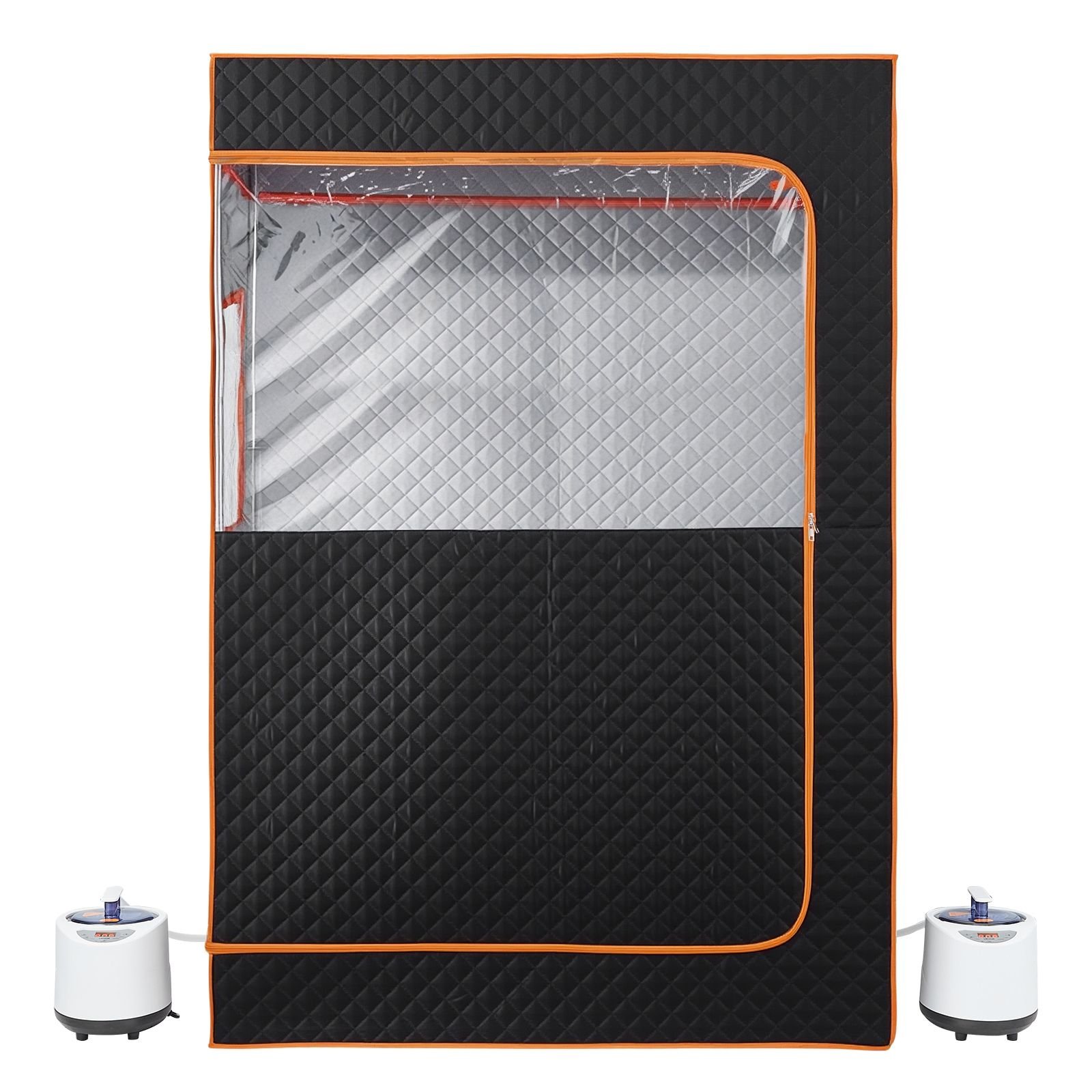 upgraded portable steam sauna for home, 2 person full body home spa tent with steamer & 2 foldable chairs & remote & 2 essential oil boxes,heavy duty stainless steel frame sauna box, (black)