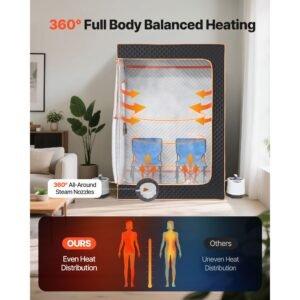 upgraded portable steam sauna for home, 2 person full body home spa tent with steamer & 2 foldable chairs & remote & 2 essential oil boxes,heavy duty stainless steel frame sauna box, (black)