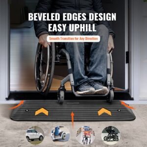 upgraded rubber threshold ramp, 1" rise wheelchair ramp doorway, natural curb ramp rated 33069 lbs load capacity, non slip textured surface rubber curb ramp for wheelchair and scooter