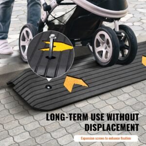 upgraded rubber threshold ramp, 1" rise wheelchair ramp doorway, natural curb ramp rated 33069 lbs load capacity, non slip textured surface rubber curb ramp for wheelchair and scooter