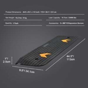 upgraded rubber threshold ramp, 1" rise wheelchair ramp doorway, natural curb ramp rated 33069 lbs load capacity, non slip textured surface rubber curb ramp for wheelchair and scooter