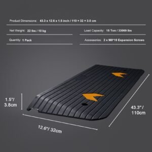 upgraded rubber threshold ramp, 1.5" rise wheelchair ramp doorway, natural curb ramp rated 33069 lbs load capacity, non slip textured surface rubber curb ramp for wheelchair and scooter