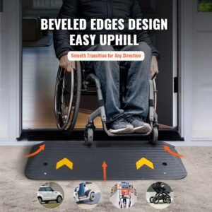 upgraded rubber threshold ramp, 1.5" rise wheelchair ramp doorway, natural curb ramp rated 33069 lbs load capacity, non slip textured surface rubber curb ramp for wheelchair and scooter