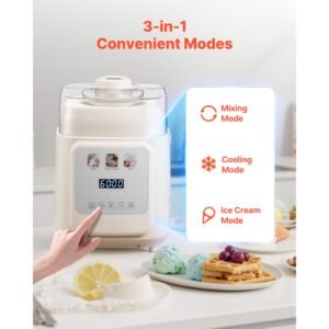 upright automatic ice cream maker with built in compressor, 1 quart no pre freezing gelato maker & frozen yogurt machine, 4 modes electric sorbet maker, compressor ice cream machine for home