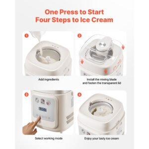 upright automatic ice cream maker with built in compressor, 1 quart no pre freezing gelato maker & frozen yogurt machine, 4 modes electric sorbet maker, compressor ice cream machine for home