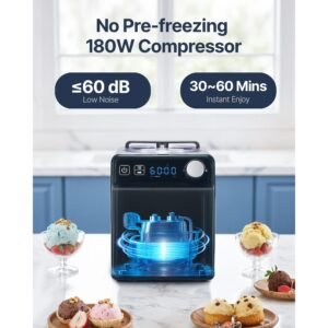 upright automatic ice cream maker with built in compressor, 2 quart no pre freezing fruit yogurt machine, stainless steel electric sorbet maker, 4 modes gelato maker with digital display & timer