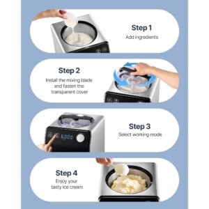 upright automatic ice cream maker with built in compressor, 2 quart no pre freezing fruit yogurt machine, stainless steel electric sorbet maker, 4 modes gelato maker with digital display & timer