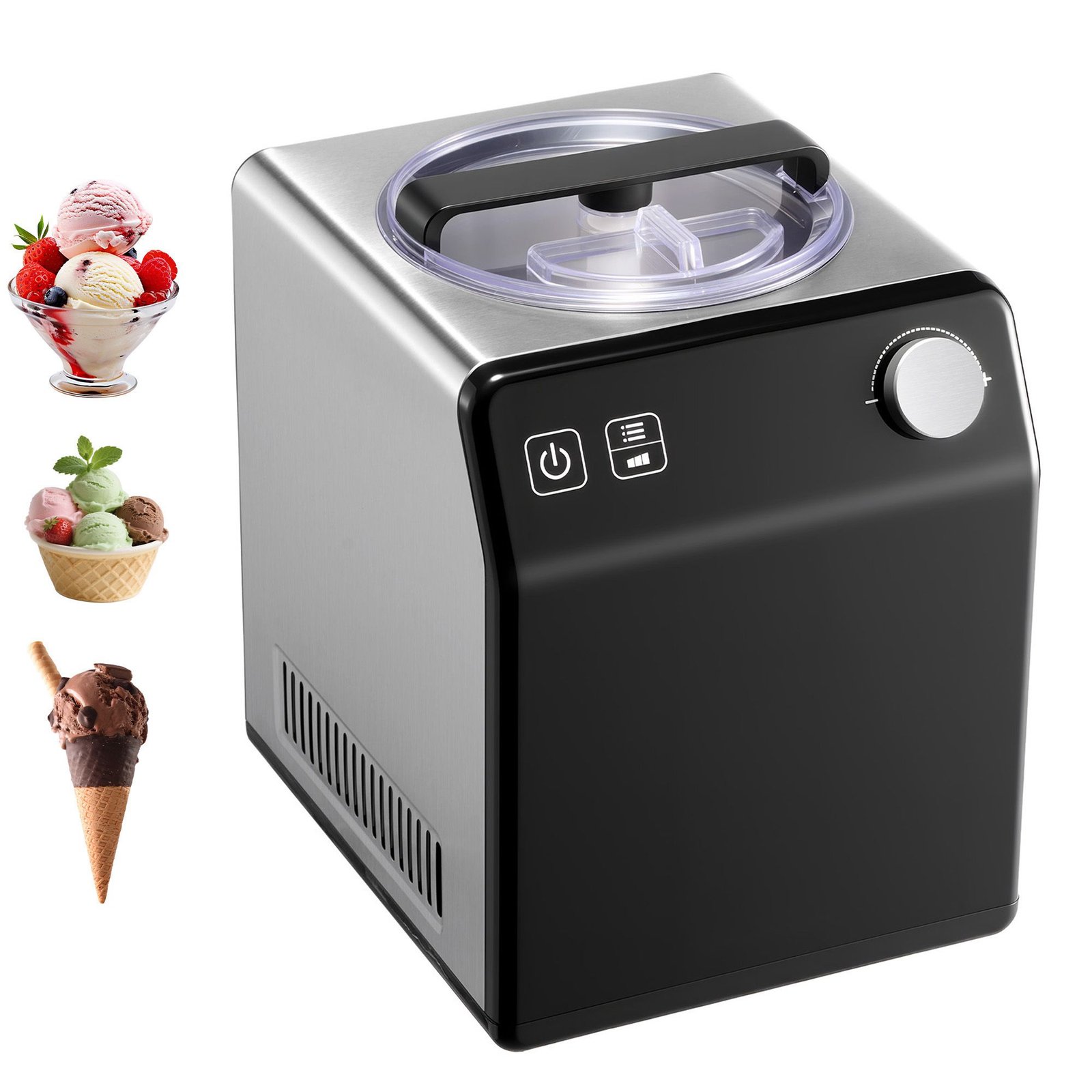 upright automatic ice cream maker with built in compressor, 2 quart no pre freezing fruit yogurt machine, stainless steel electric sorbet maker, 4 modes gelato maker with digital display & timer