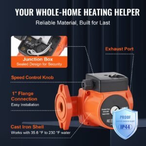 ups15 58fc hot water recirculating pump, 110v, 82w 17 gpm hot water circulation pump, 1" npt flange 3 speed circulator pump, quiet operation circulator pump for home water heater system