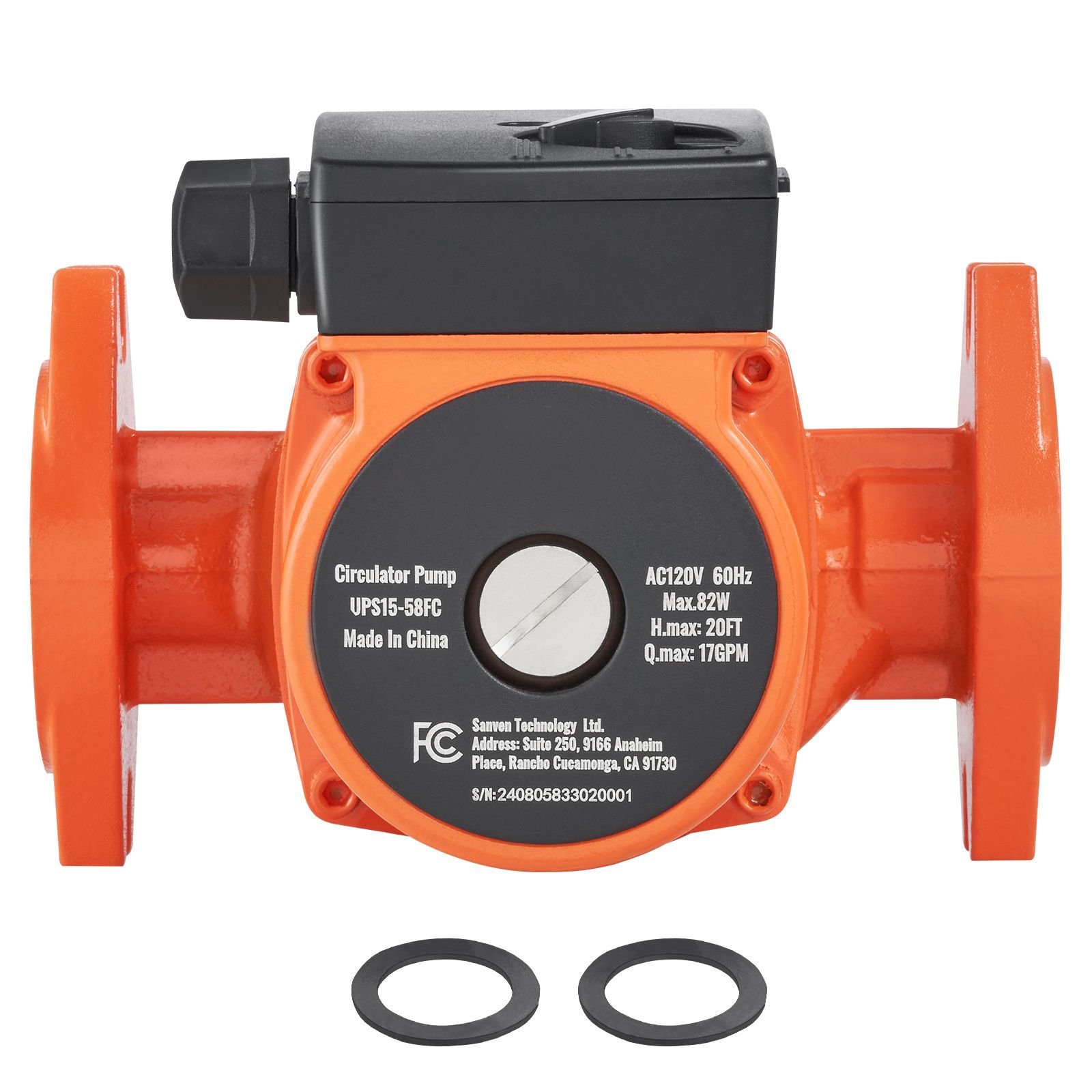 ups15 58fc hot water recirculating pump, 110v, 82w 17 gpm hot water circulation pump, 1" npt flange 3 speed circulator pump, quiet operation circulator pump for home water heater system