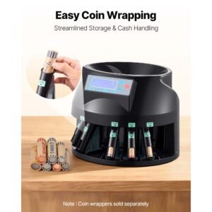 usd coin counter & coin sorters with lcd display, coin sorter machine for usd coin 1/5/10/25 cents $1, sorts up to 300 coins/min, change counter holds 2000 coins included 5 coin bins & 5 tubes