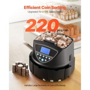 usd coin sorter, coin counter machine for 5 kinds of usd coins, coin sorter and wrapper machine holds up to 2000 coins, screen display coin storage included 5 coin tubes and boxes