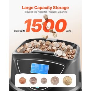 usd coin sorter, coin counter machine for 5 kinds of usd coins, coin sorter and wrapper machine holds up to 2000 coins, screen display coin storage included 5 coin tubes and boxes