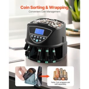 usd coin sorter, coin counter machine for 5 kinds of usd coins, coin sorter and wrapper machine holds up to 2000 coins, screen display coin storage included 5 coin tubes and boxes