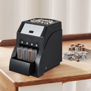 usd coin sorter, coin sorter machine for usd coin 1/5/10/25 cents, sorts up to 230 coins/min, coin sorter and wrapper machine holds 200 coins, includes 4 coin tubes, black