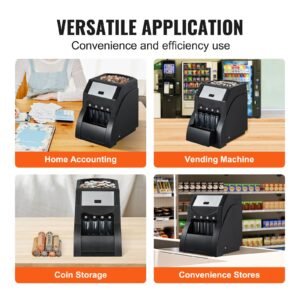 usd coin sorter, coin sorter machine for usd coin 1/5/10/25 cents, sorts up to 230 coins/min, coin sorter and wrapper machine holds 200 coins, includes 4 coin tubes, black