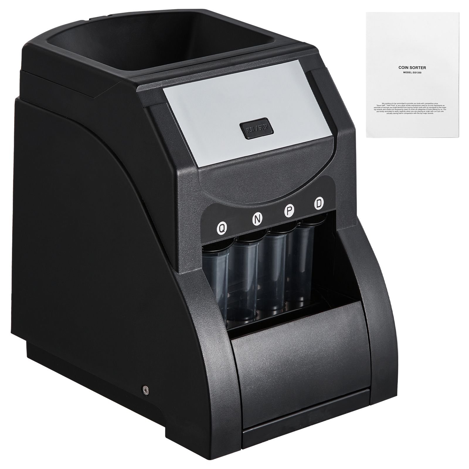 usd coin sorter, coin sorter machine for usd coin 1/5/10/25 cents, sorts up to 230 coins/min, coin sorter and wrapper machine holds 200 coins, includes 4 coin tubes, black