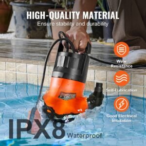 utility pump, 1 hp, 4000 gph high flow, 31 ft head, sump pump submersible water pump portable utility pump with 10 ft long power cord for draining water from swimming pool garden pond basement