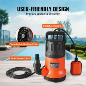 utility pump, 1 hp, 4000 gph high flow, 31 ft head, sump pump submersible water pump portable utility pump with 10 ft long power cord for draining water from swimming pool garden pond basement