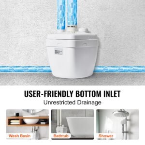 utility sink pump, 1/3 hp, 120 volt, 1750 gph flow, 18 ft head, under sink sump pump system with copper wire motor, heavy duty utility/laundry sink pump, drain pump with 1 1/2" outlet, white