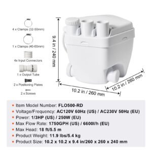 utility sink pump, 1/3 hp, 120 volt, 1750 gph flow, 18 ft head, under sink sump pump system with copper wire motor, heavy duty utility/laundry sink pump, drain pump with 1 1/2" outlet, white