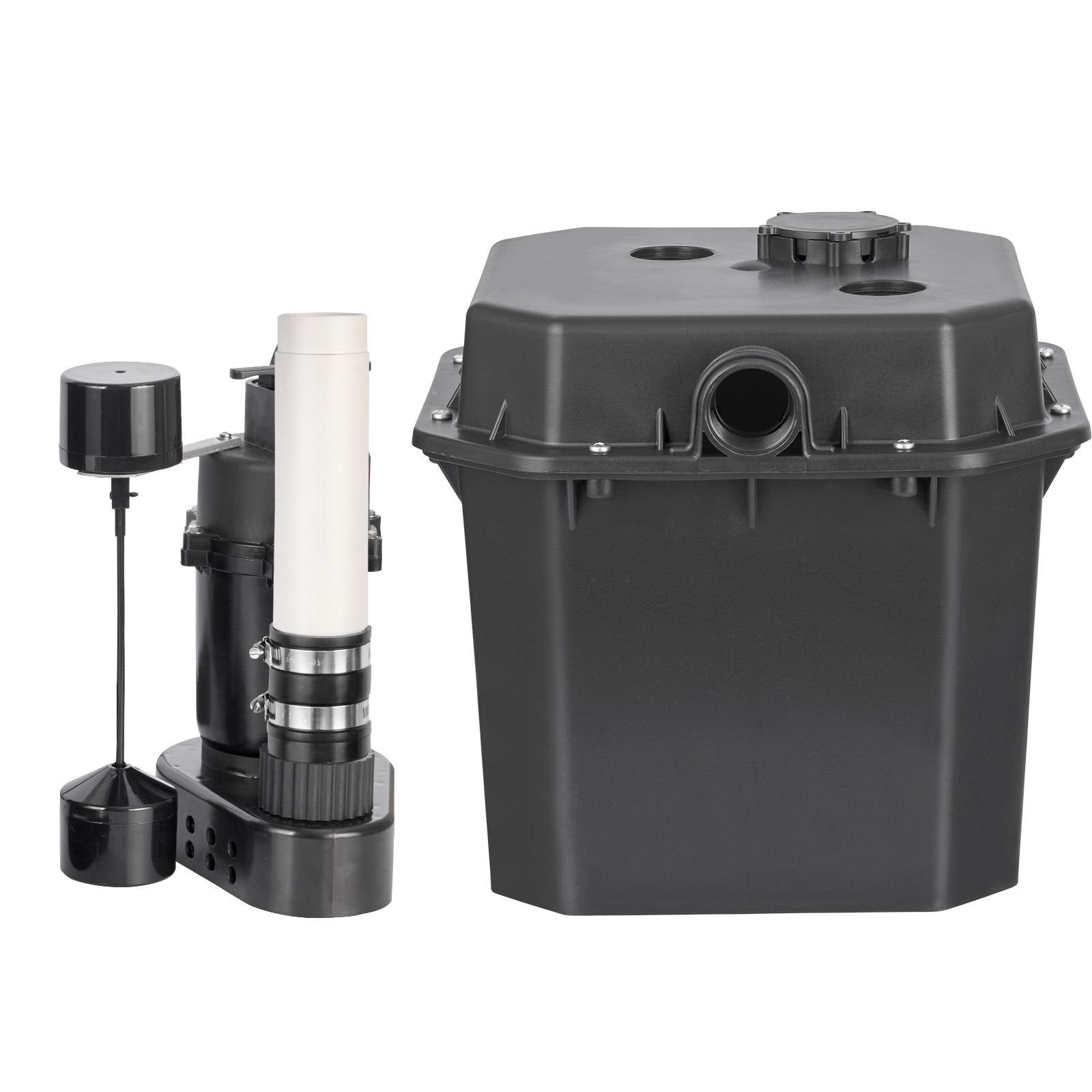 utility sink pump, 1/3 hp, 120 volt, 2900 gph flow, 25 ft head, under sink sump pump system with 6 gallon basin, automatic utility/laundry sink pump, drain pump with 1 1/2" npt outlet, black