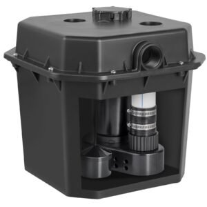 utility sink pump, 1/3 hp, 120 volt, 2900 gph flow, 25 ft head, under sink sump pump system with 6 gallon basin, automatic utility/laundry sink pump, drain pump with 1 1/2" npt outlet, black