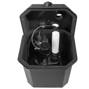utility sink pump, 1/3 hp, 120 volt, 2900 gph flow, 25 ft head, under sink sump pump system with 6 gallon basin, automatic utility/laundry sink pump, drain pump with 1 1/2" npt outlet, black