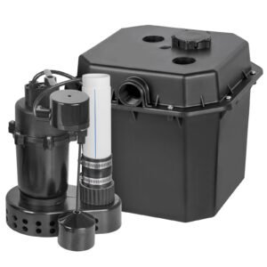 utility sink pump, 1/3 hp, 120 volt, 2900 gph flow, 25 ft head, under sink sump pump system with 6 gallon basin, automatic utility/laundry sink pump, drain pump with 1 1/2" npt outlet, black