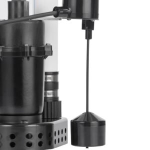 utility sink pump, 1/3 hp, 120 volt, 2900 gph flow, 25 ft head, under sink sump pump system with 6 gallon basin, automatic utility/laundry sink pump, drain pump with 1 1/2" npt outlet, black