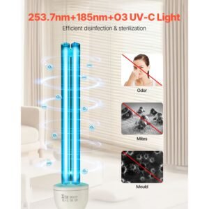 uv light bulb, 2 pack, 25w replacement ultraviolet uvc lamp with ozone, 253.7 nm + 185 nm wavelength uvo light bulb, e27 universal, for 400 sqft living room, classroom, office, restaurant