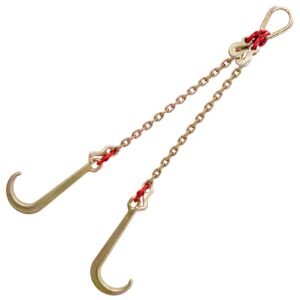 v bridle chain, 5/16 in x 2 ft bridle tow chain, grade 80 v bridle transport chain, 9260 lbs break strength with tj hooks and crab hooks, heavy duty pear link connector and chain shorteners