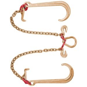 v bridle chain, 5/16 in x 2 ft bridle tow chain, grade 80 v bridle transport chain, 9260 lbs break strength with tj hooks and crab hooks, heavy duty pear link connector and chain shorteners