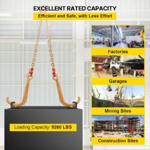 v bridle chain, 5/16 in x 2 ft bridle tow chain, grade 80 v bridle transport chain, 9260 lbs break strength with tj hooks and crab hooks, heavy duty pear link connector and chain shorteners