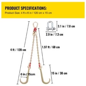 v bridle chain, 5/16 in x 2 ft bridle tow chain, grade 80 v bridle transport chain, 9260 lbs break strength with tj hooks and crab hooks, heavy duty pear link connector and chain shorteners