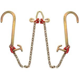 v bridle chain, 5/16 in x 2 ft tow chain bridle, grade 80 v bridle transport chain, 9260 lbs break strength with tj hooks & grab hooks, heavy duty pear link connector and chain shorteners