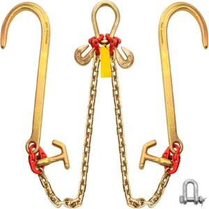 v bridle chain, 5/16 in x 2 ft tow chain bridle, grade 80 v bridle transport chain, 9260 lbs break strength with tj hooks & grab hooks, heavy duty pear link connector and chain shorteners